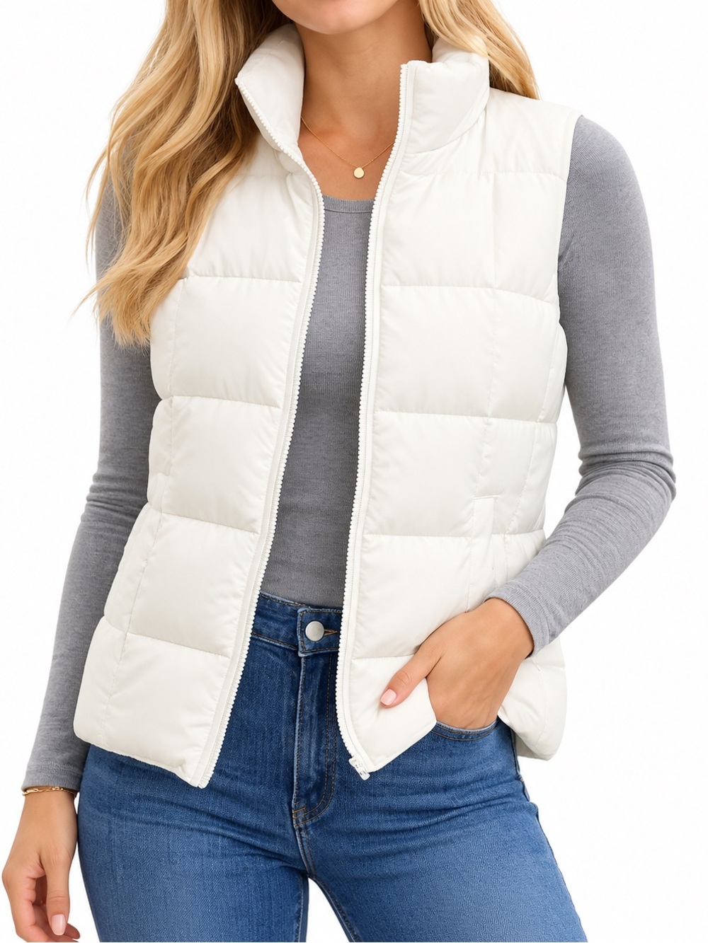 Lands' End Women's White Down Puffer Vest Size Small